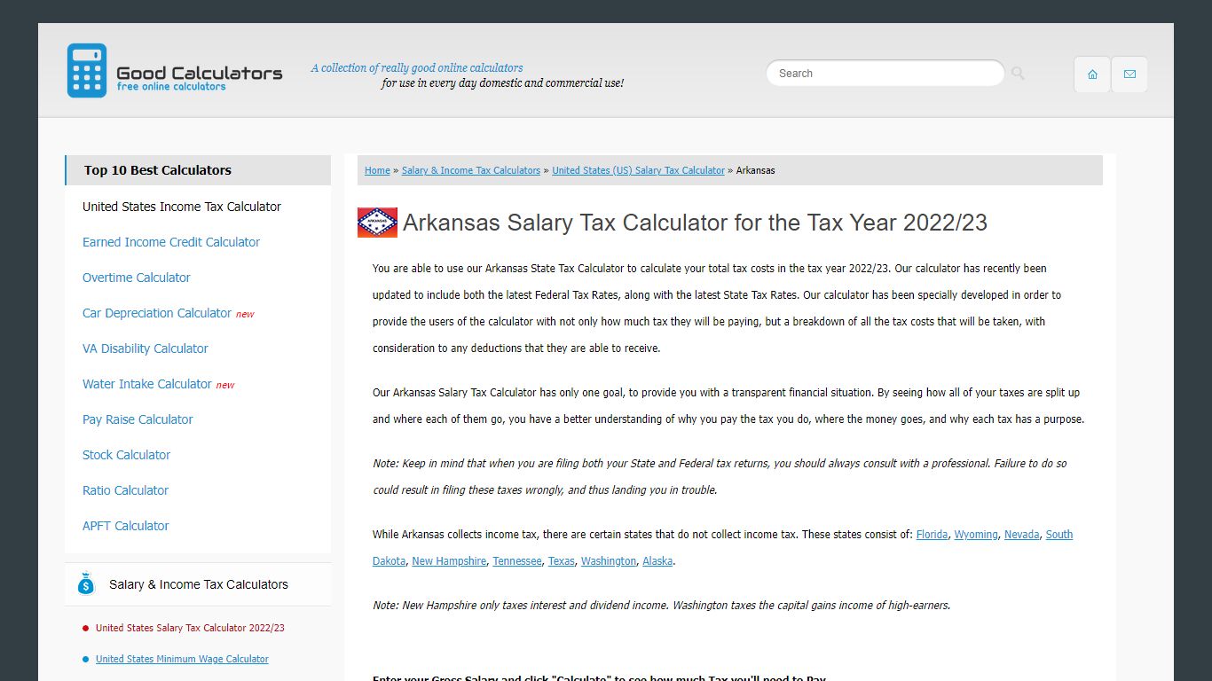 Arkansas State Tax Calculator - Good Calculators