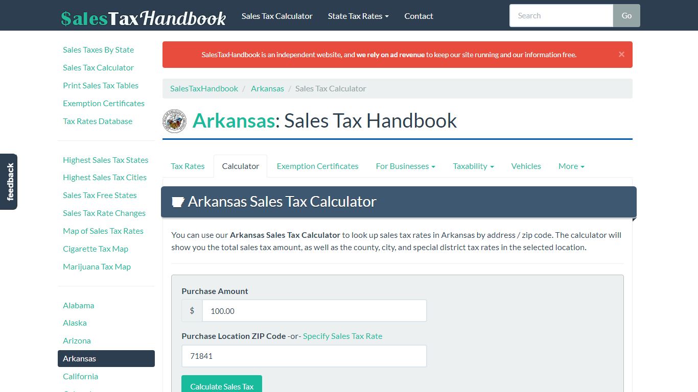 Arkansas Sales Tax Calculator - SalesTaxHandbook